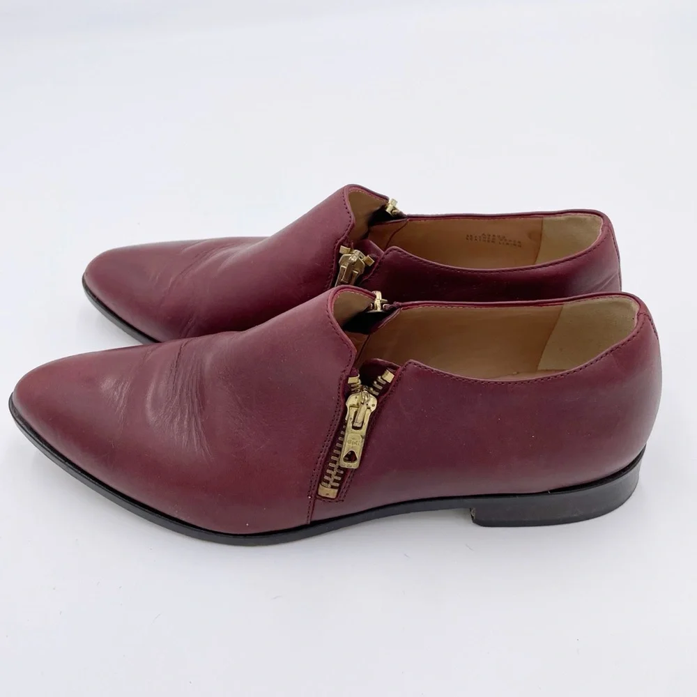 J. Crew Double Zipper Burgundy Red Leather Pointed Toe Loafer Women's Size 6.5